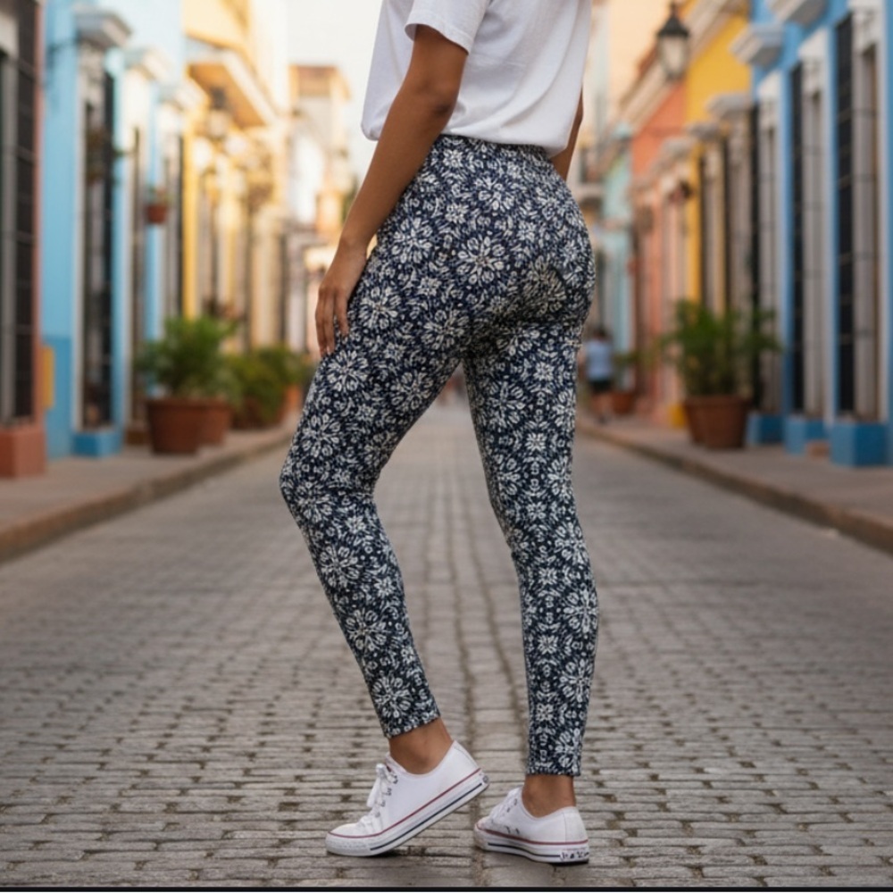 Shosho navy blue printed leggings m
